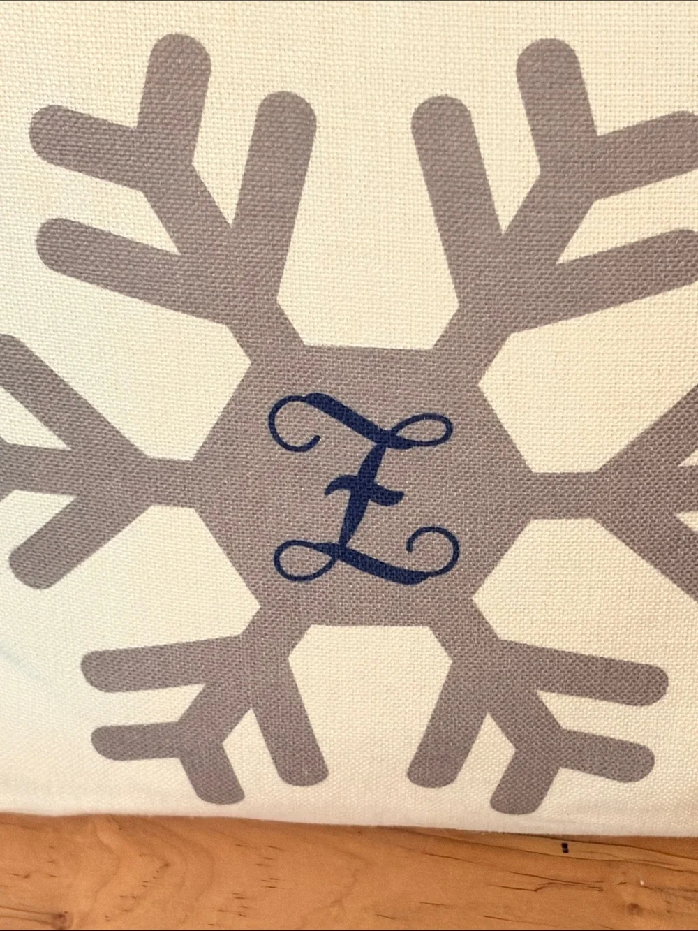 Neutral Snowflake Z Monogram Throw Pillow Personalized Accent Cushion navy cream